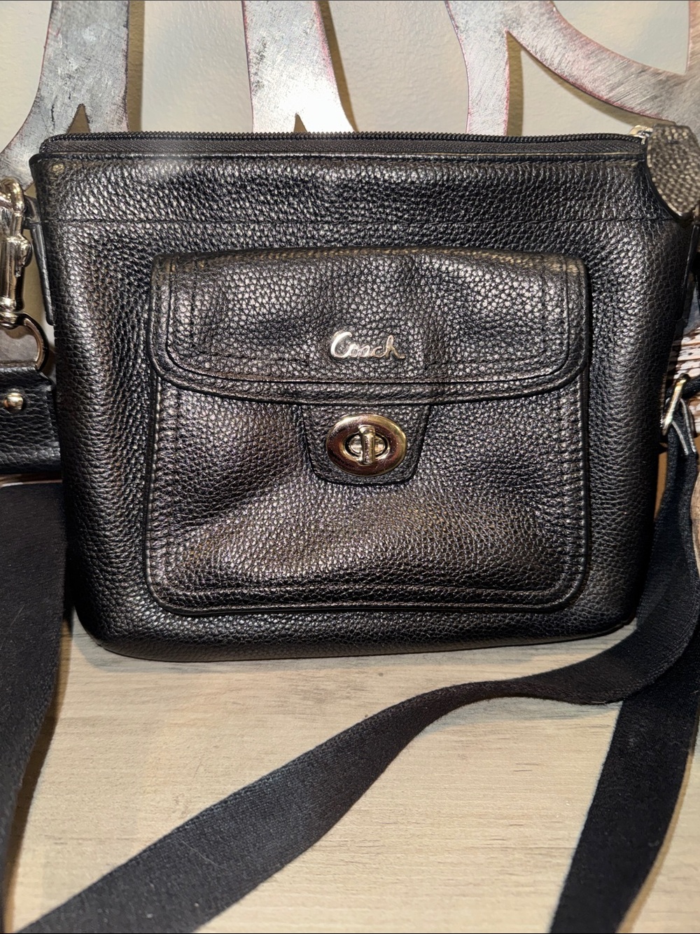 Coach Black Pebbled Leather Crossbody with Turn-Lock Pocket
